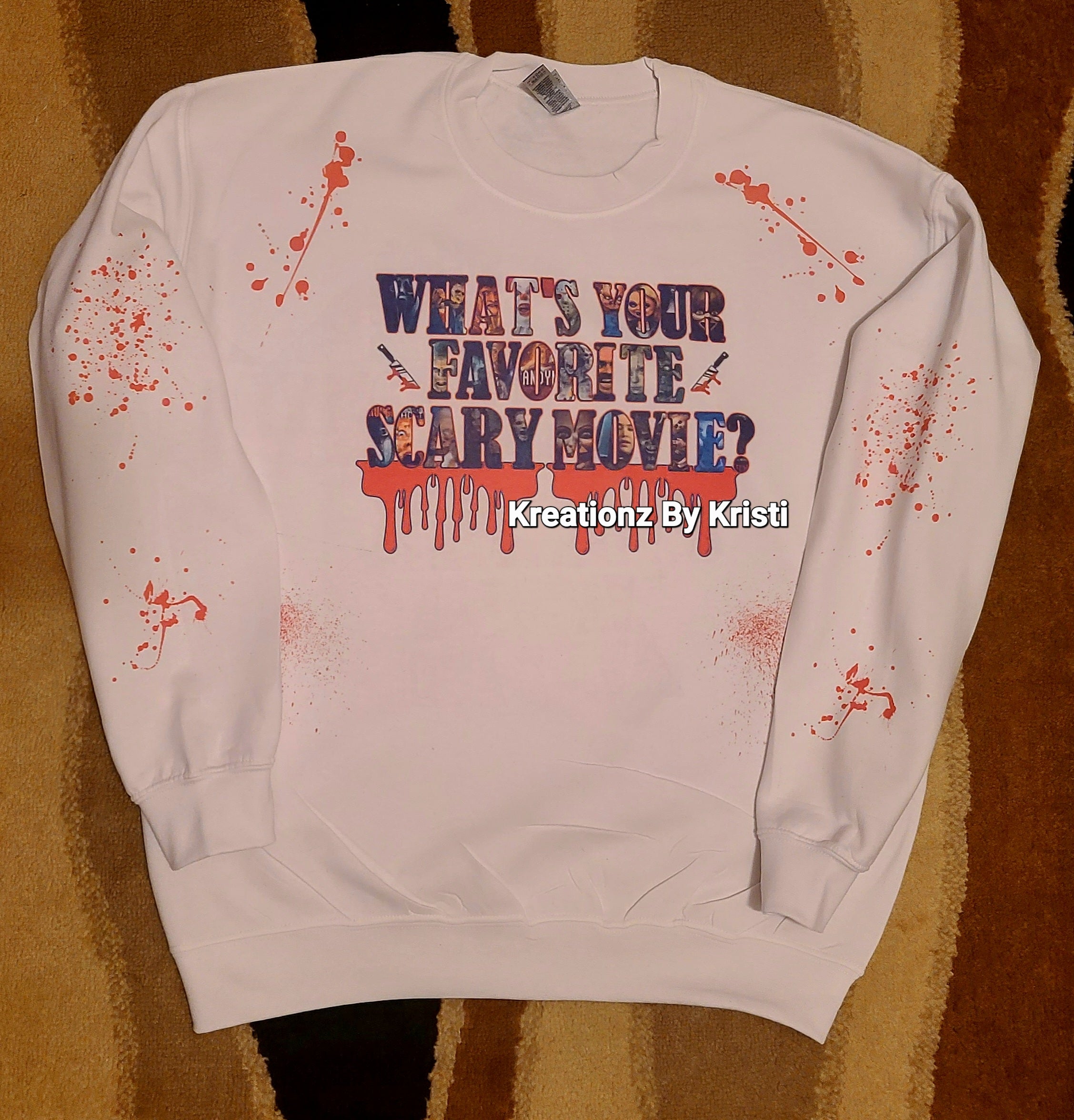 What's your favorite scary movie sweater- Sublimination Sweater - Halloween Large