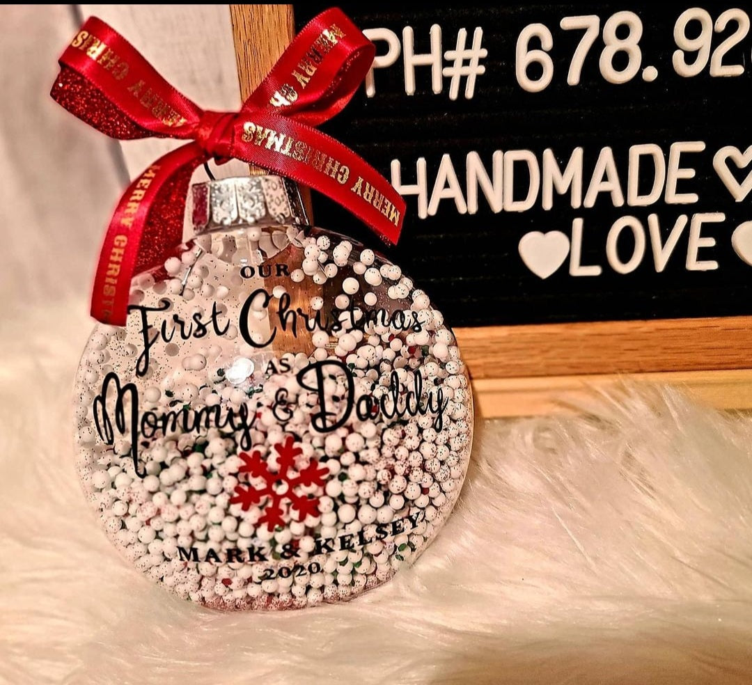 Custom Our First Christmas As Mommy And Daddy Ornament - Christmas Elfs, Ornaments, Wreaths,etc