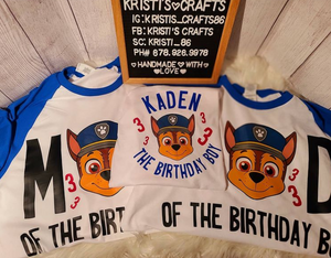 Chase Paw Patrol Birthday Shirts - Birthday Boy - Personalized Custom Chase Paw Patrol Tee - Birthday Party - Paw Patrol Theme Party