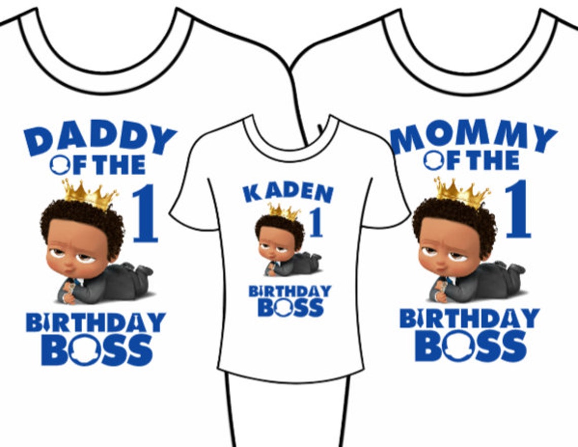 Birthday Baby Boss Shirts - African American - Black Boss Baby - White Tee