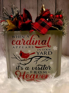 Cardinal Lighted Glass Block - Cardinal Decor - Winter  - Memorial - When A Cardinal Appears In Your Yard It's A Visitor From Heaven