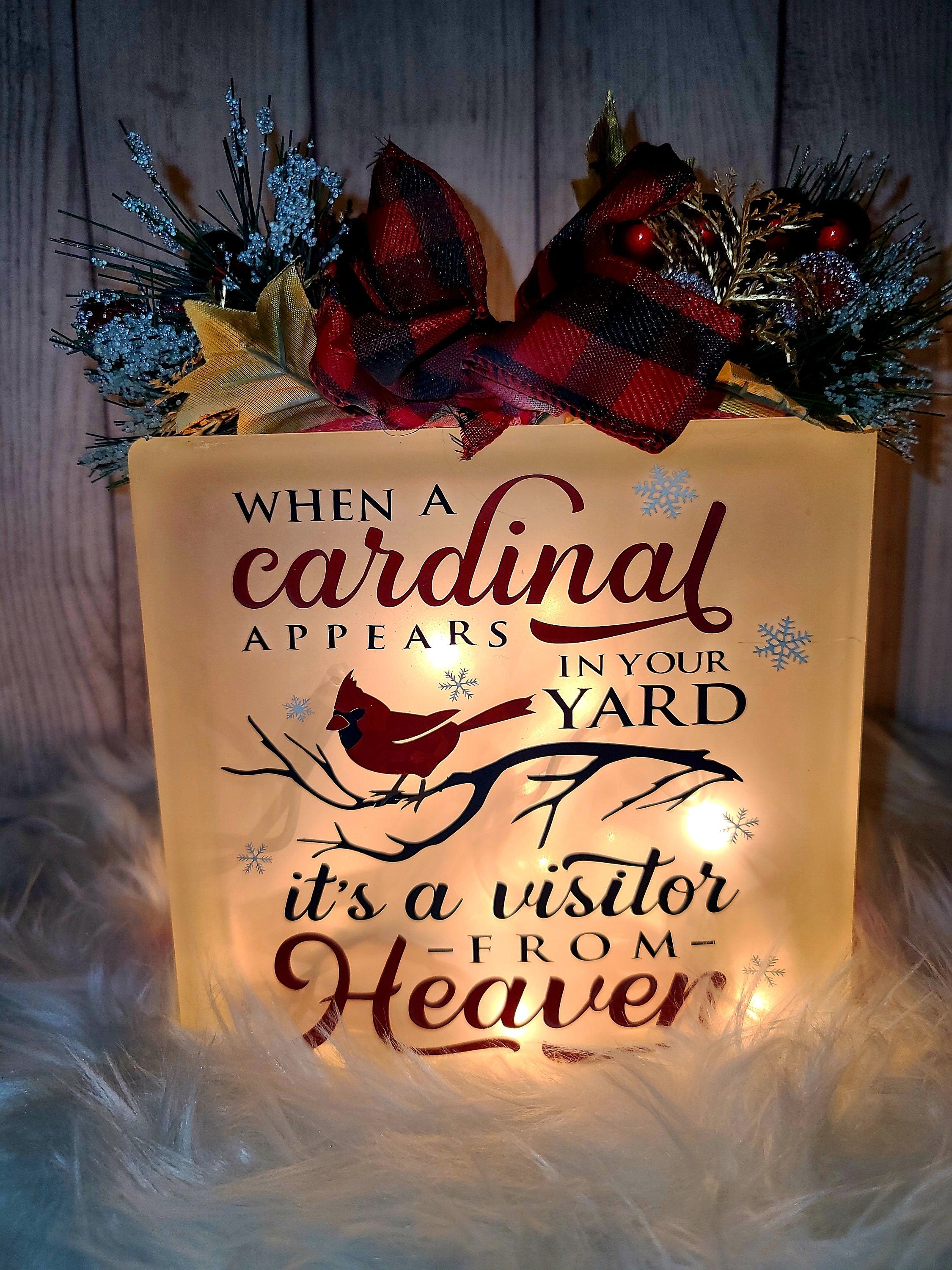 Cardinal Lighted Glass Block - Cardinal Decor - Winter  - Memorial - When A Cardinal Appears In Your Yard It's A Visitor From Heaven