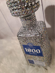 1800 Silver Tequila Bedazzled Bling Liquor Bottle - Party Decor - Blinged Out