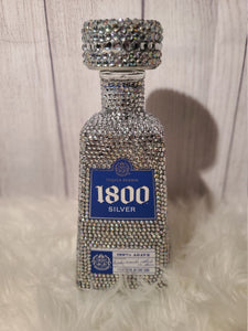 1800 Silver Tequila Bedazzled Bling Liquor Bottle - Party Decor - Blinged Out